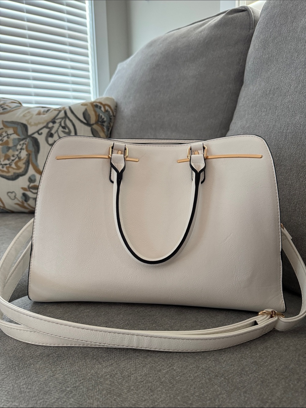 Dasein Chic Cream Tote with Gold Accent - Classic Women's Satchel